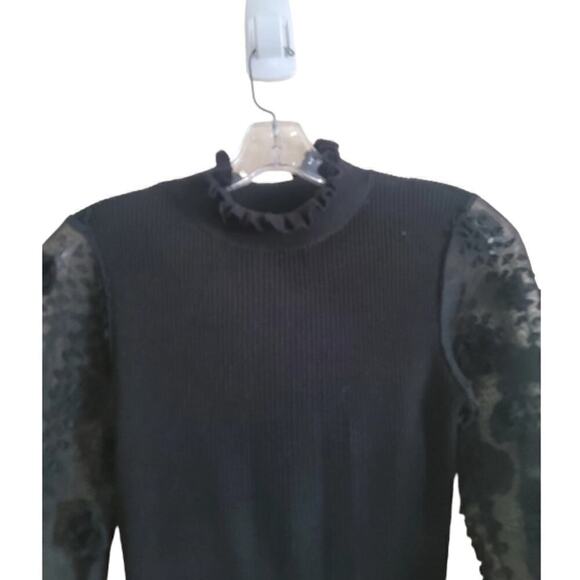 Almost Famous Women's Black Petal Mesh LongSleeve Midi Dress Sz Small - Picture 4 of 9